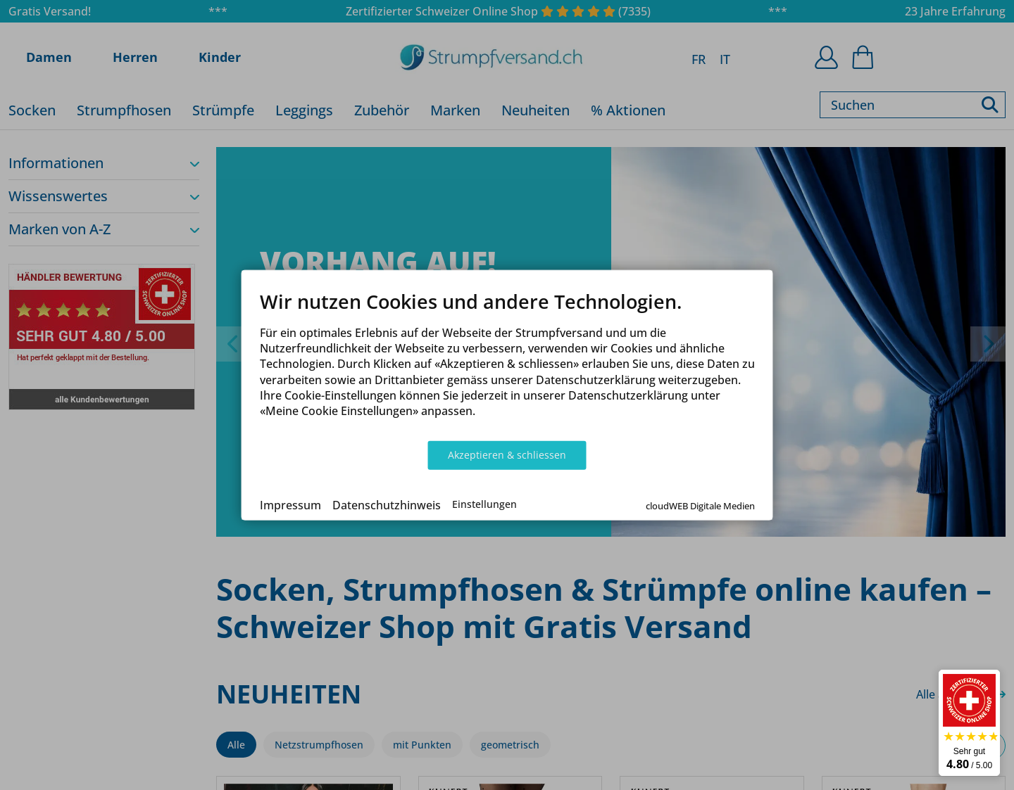Aktuelle Website-Vorschau von Der Online-Shop für Rohner Socken & Strumpfhosen