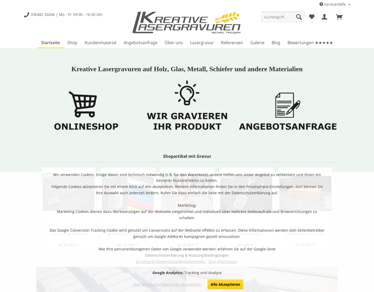 Aktuelle Website-Vorschau von Kreative Lasergravuren - Glasgravur