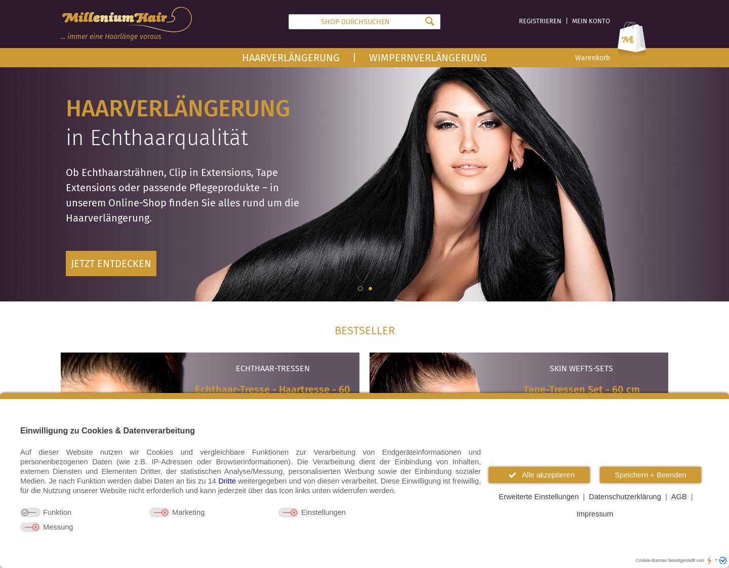Aktuelle Website-Vorschau von Clipin Extensions - Tape Extensions
