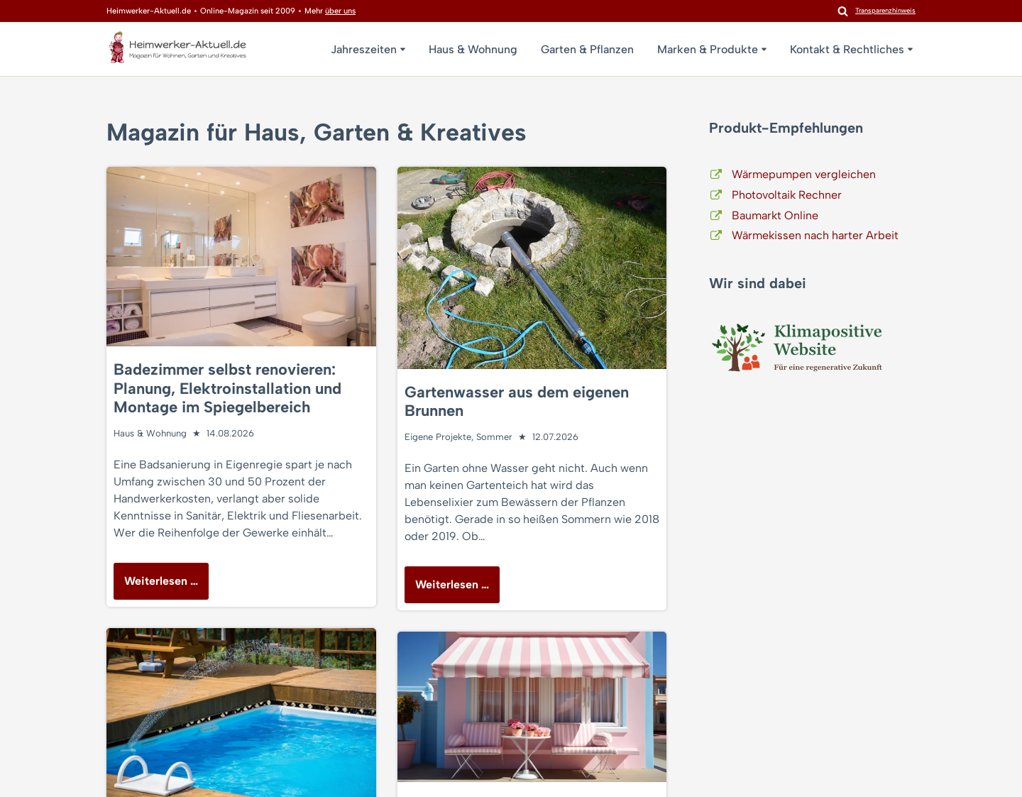 Aktuelle Website-Vorschau von Heimwerker Aktuell