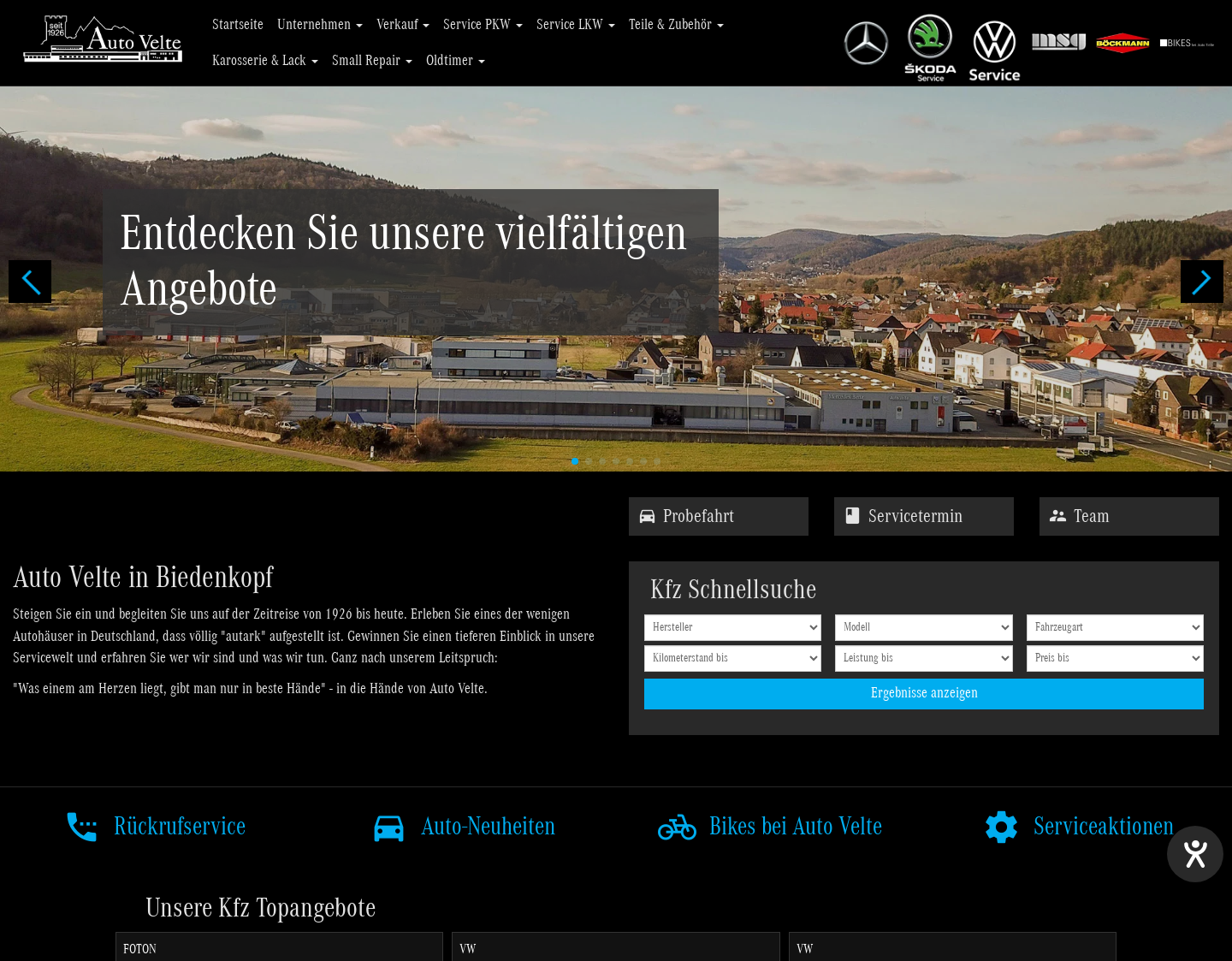 Aktuelle Website-Vorschau von AutoVelte - Mercedes-Benz und VW