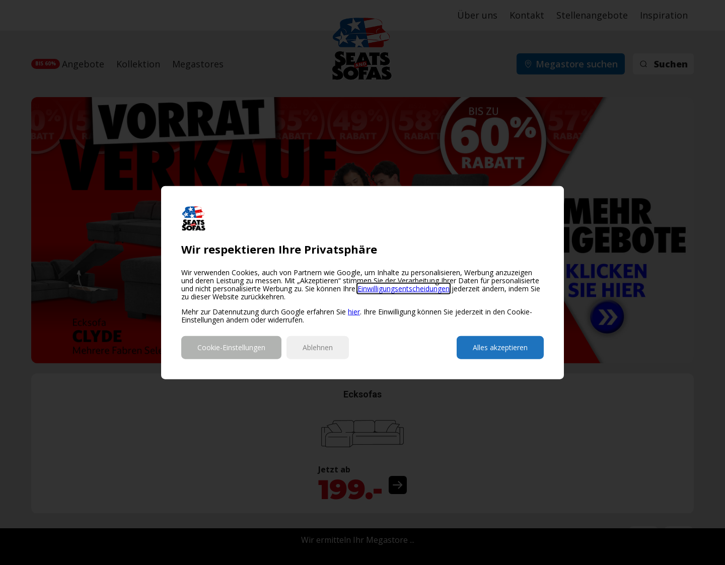 Aktuelle Website-Vorschau von Seats and Sofas - günstige Polster