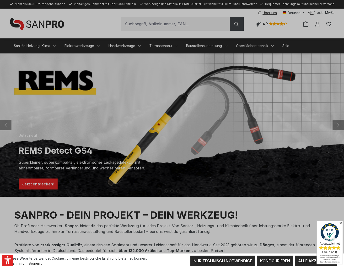 Aktuelle Website-Vorschau von Werkzeughandel mit Qualitätswerkzeugen zu fairen P