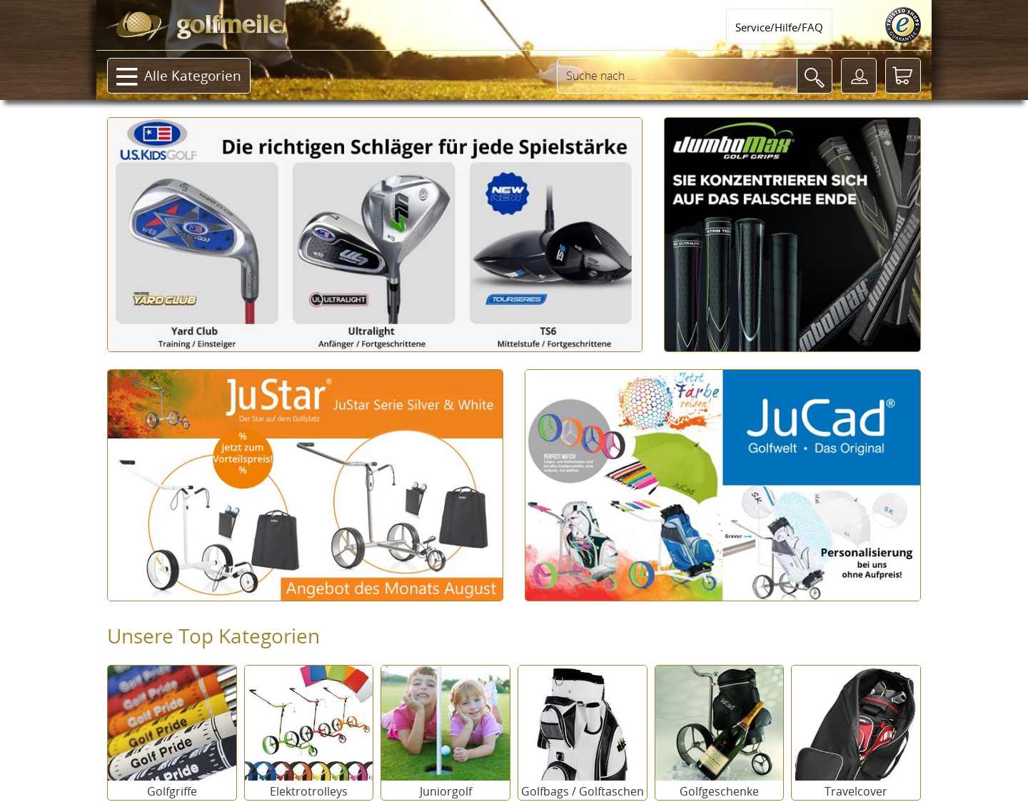 Aktuelle Website-Vorschau von golfmeile.de - der sympathische Golfshop