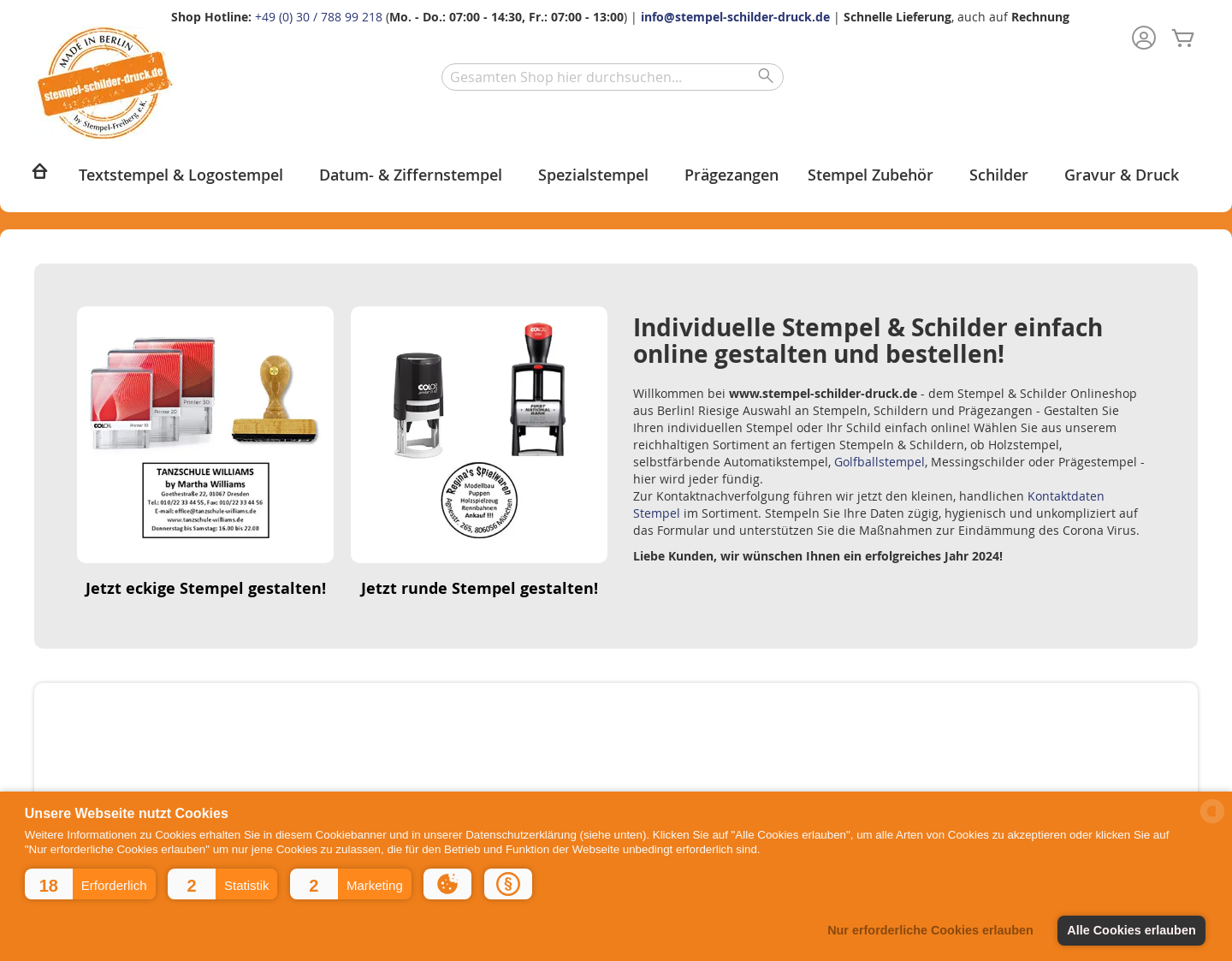 Aktuelle Website-Vorschau von Stempel Freiberg Shop