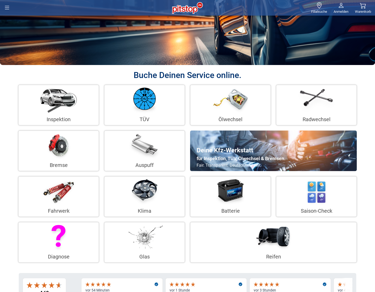 Aktuelle Website-Vorschau von KFZ-Werkstatt-Service und Reifen online kaufen