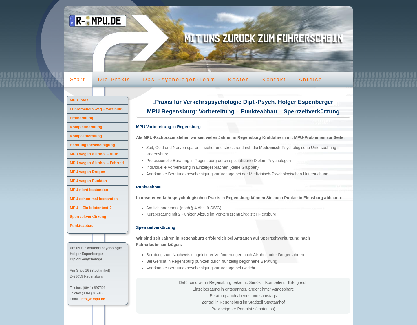 Aktuelle Website-Vorschau von Praxis für Verkehrspsychologie Regensburg