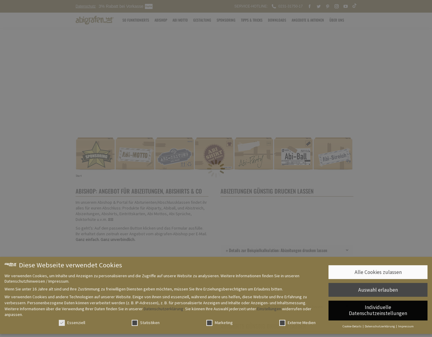 Aktuelle Website-Vorschau von Onlineshop für Abiturienten