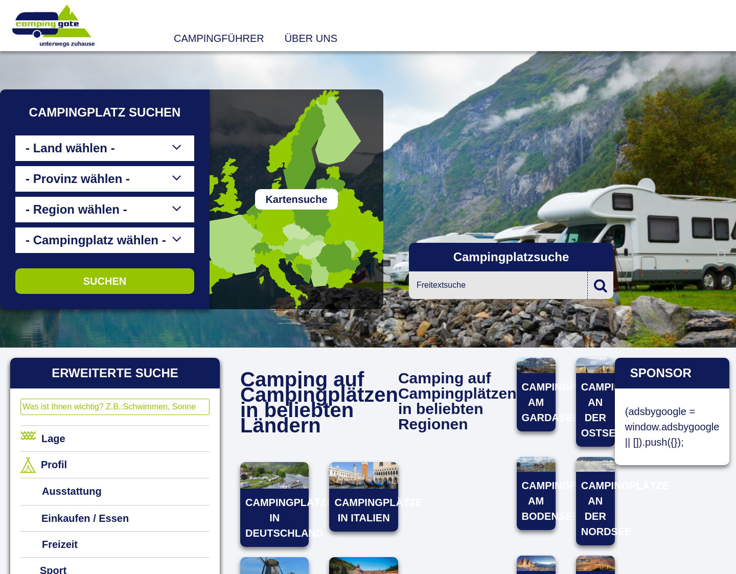Aktuelle Website-Vorschau von Rund ums Campen bei Campinggate