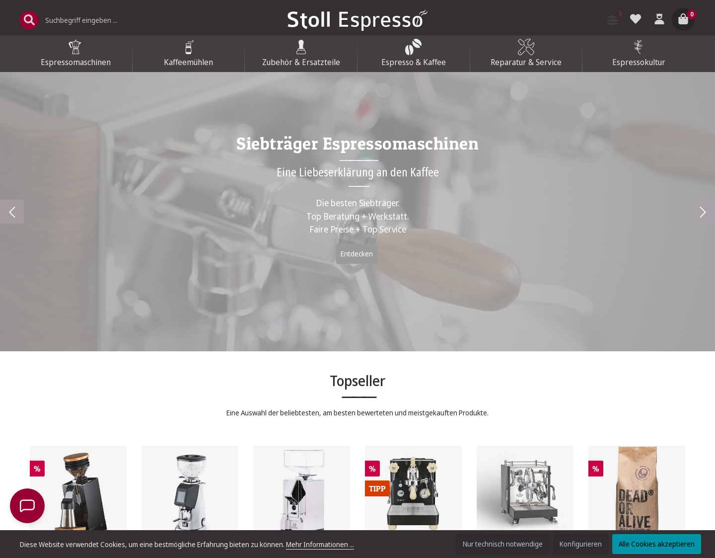 Aktuelle Website-Vorschau von Stoll-Espresso.de ? Kaffeautomaten