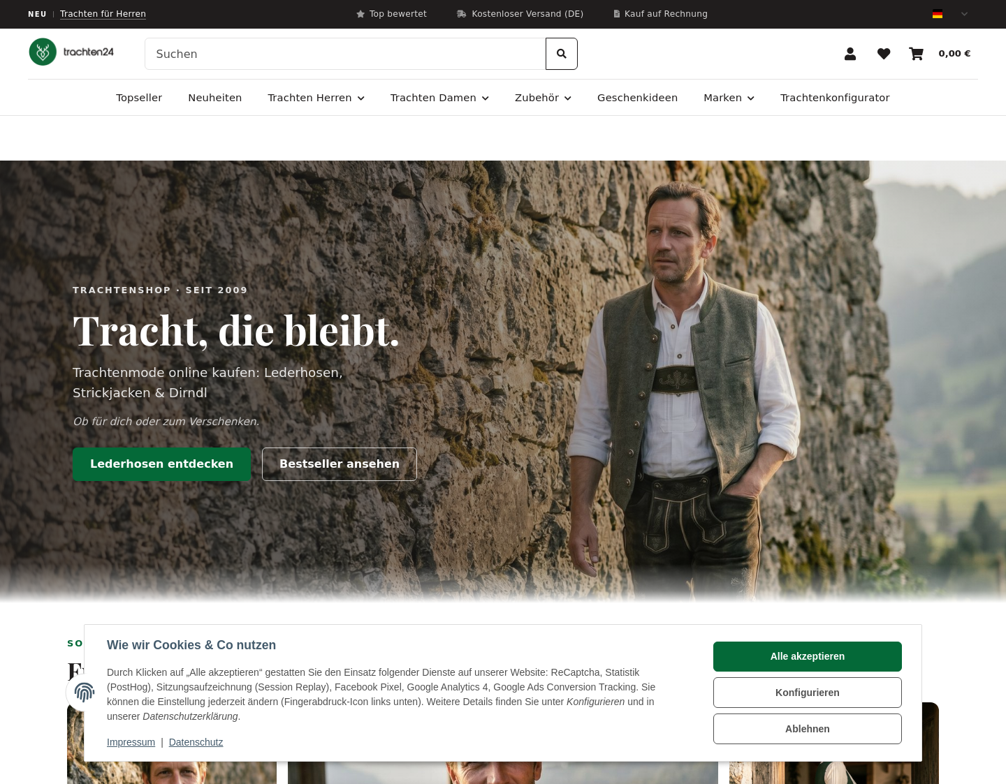 Aktuelle Website-Vorschau von Trachtenshop - trachten24.eu