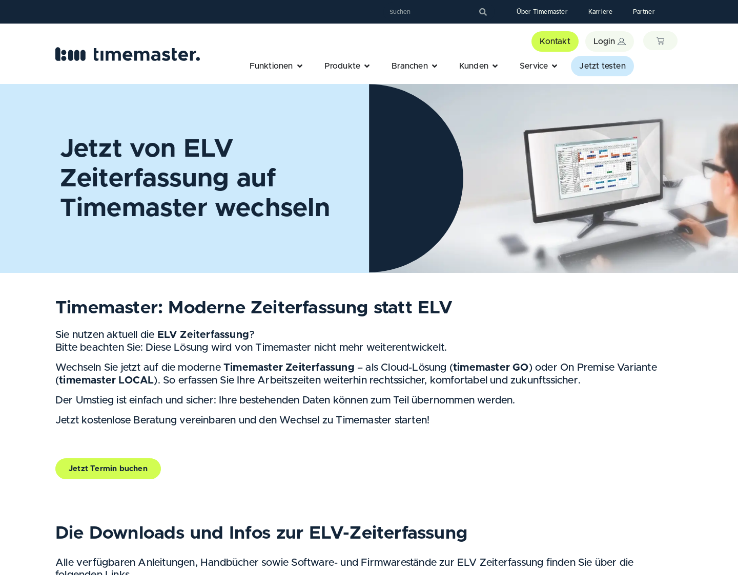 Aktuelle Website-Vorschau von ELV-TimeMaster Zeiterfassung