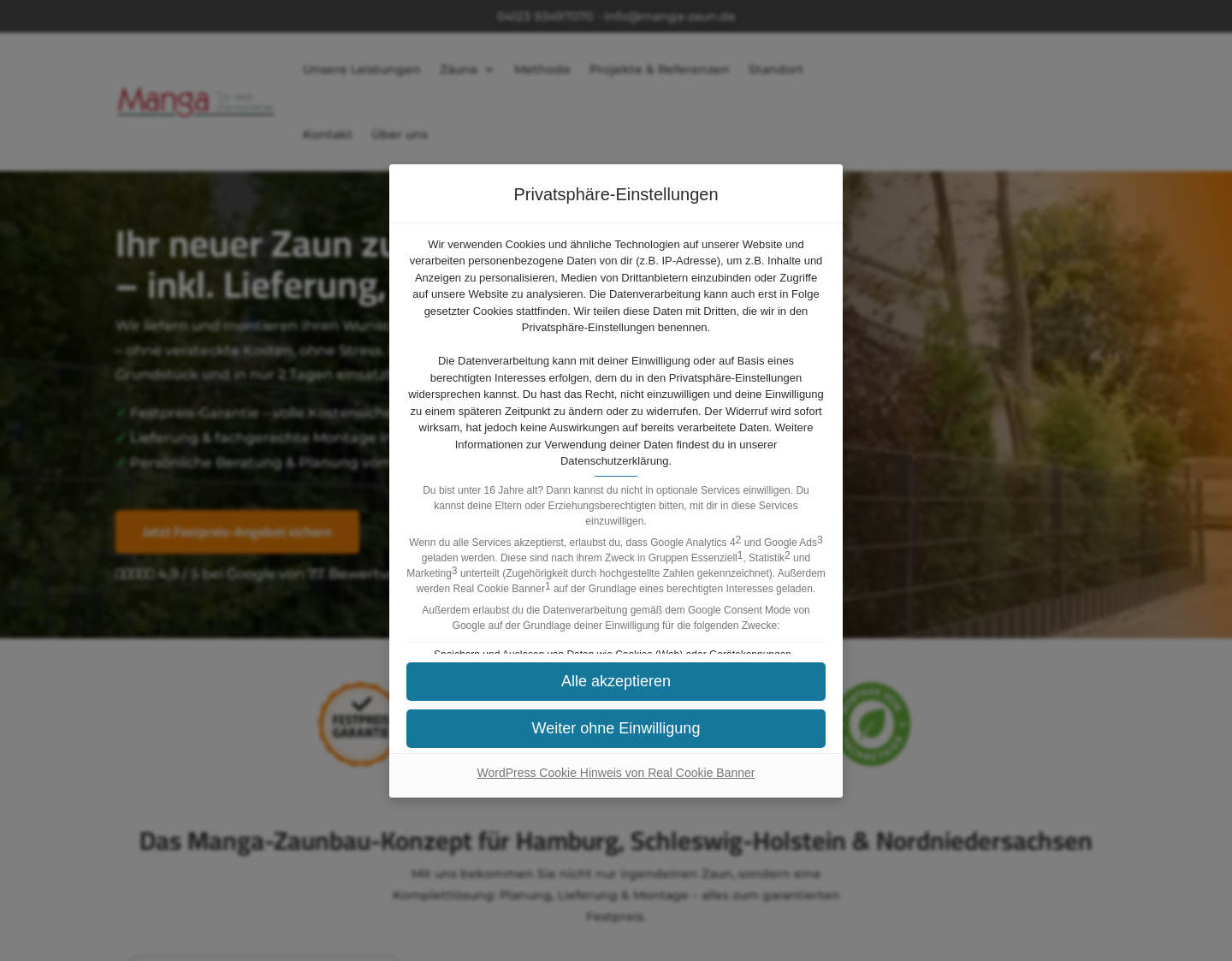 Aktuelle Website-Vorschau von Manga Tor und Zaunsysteme
