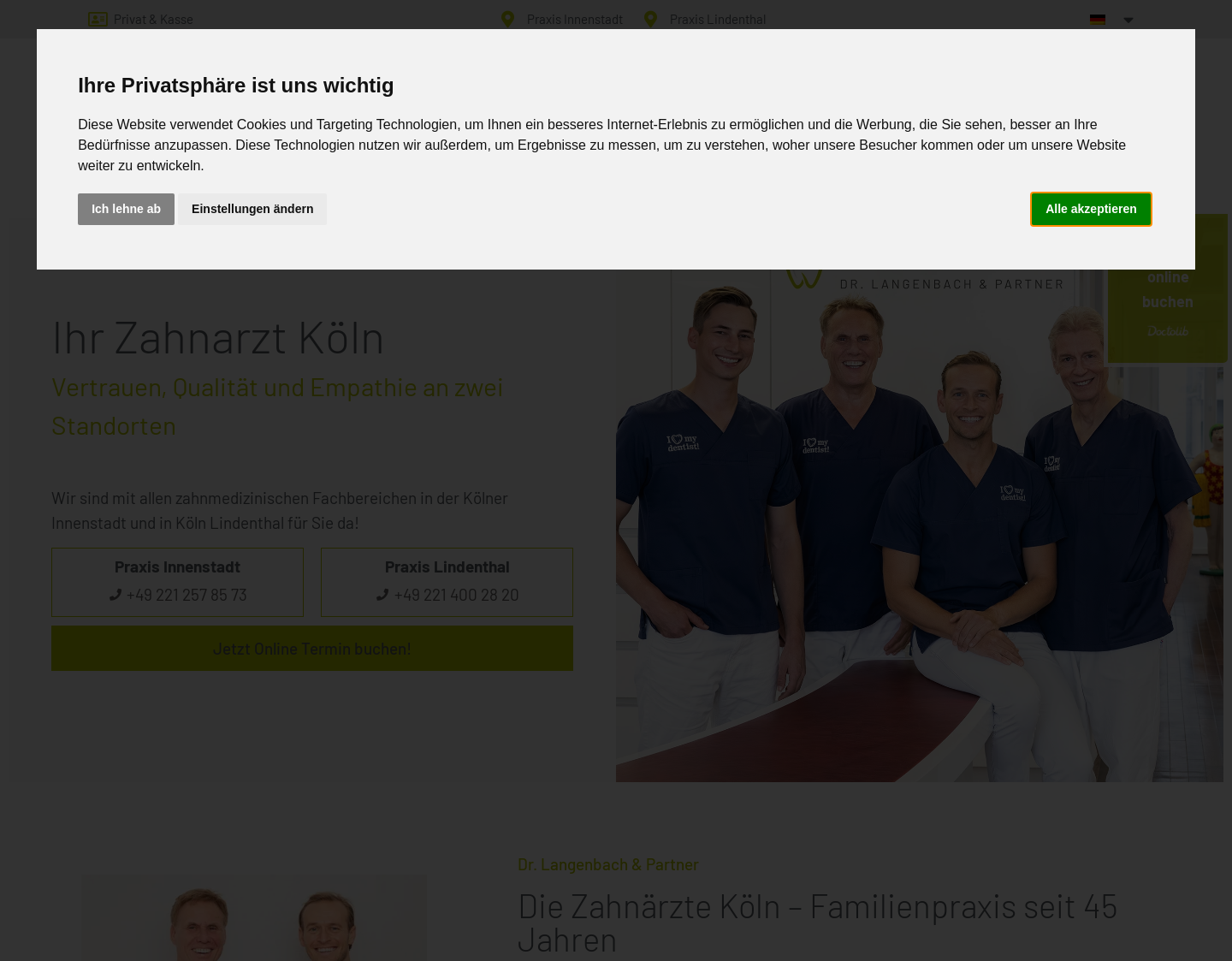 Aktuelle Website-Vorschau von Zahnarzt Köln