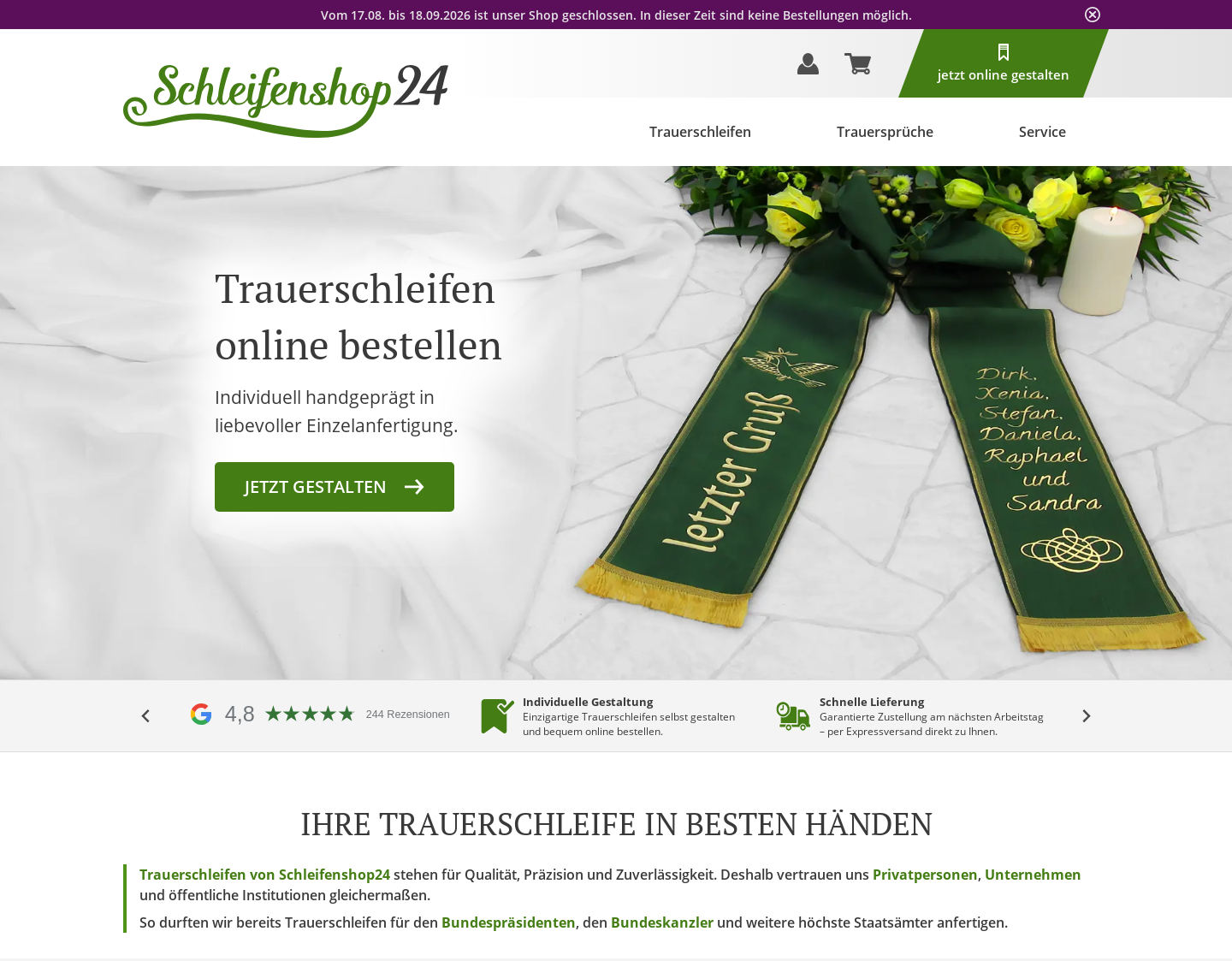 Aktuelle Website-Vorschau von Schleifenshop24