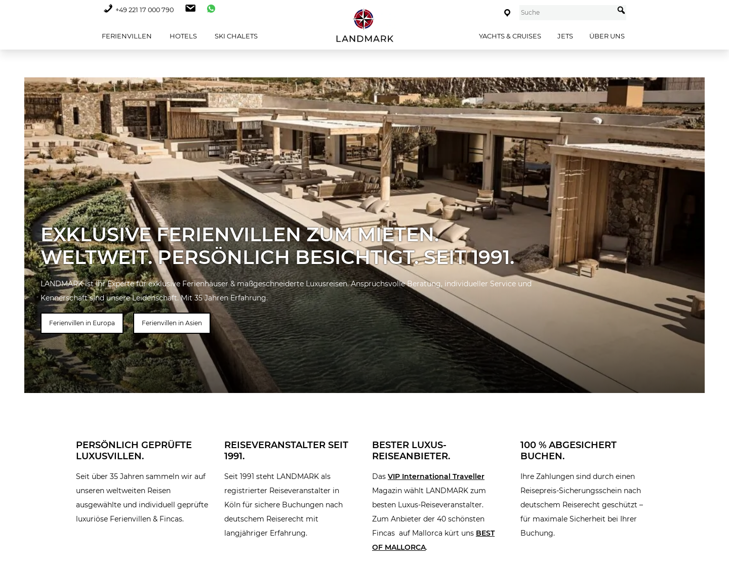 Aktuelle Website-Vorschau von Landmark | Luxus Ferienhäuser