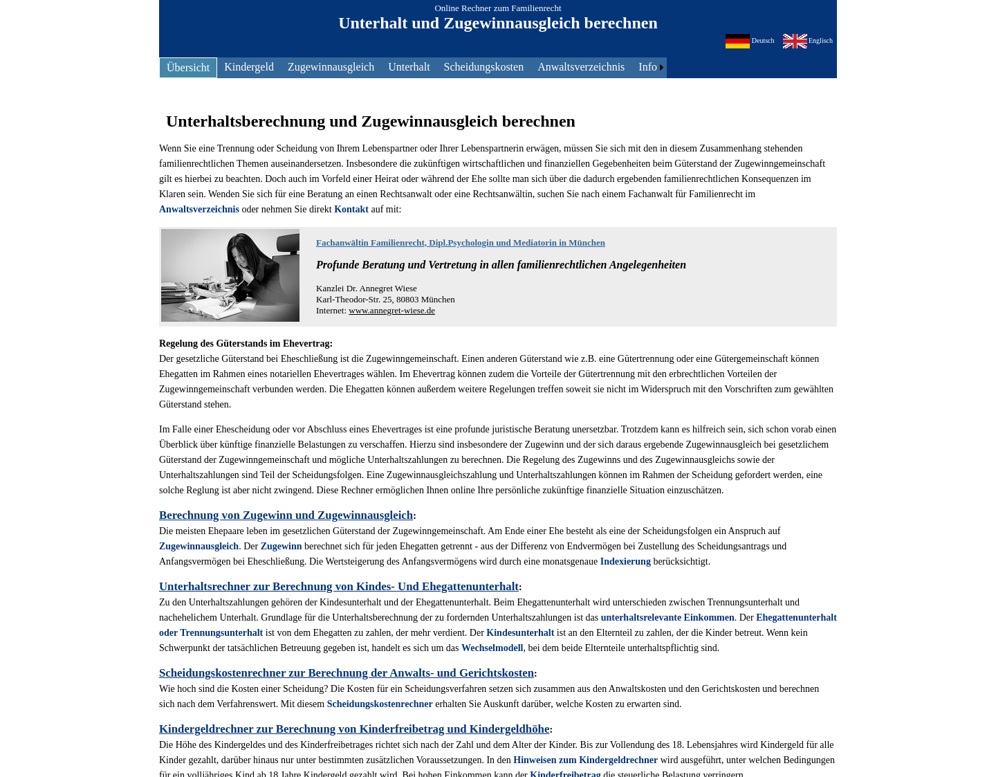 Aktuelle Website-Vorschau von Onlineberechnung zum Familienrecht