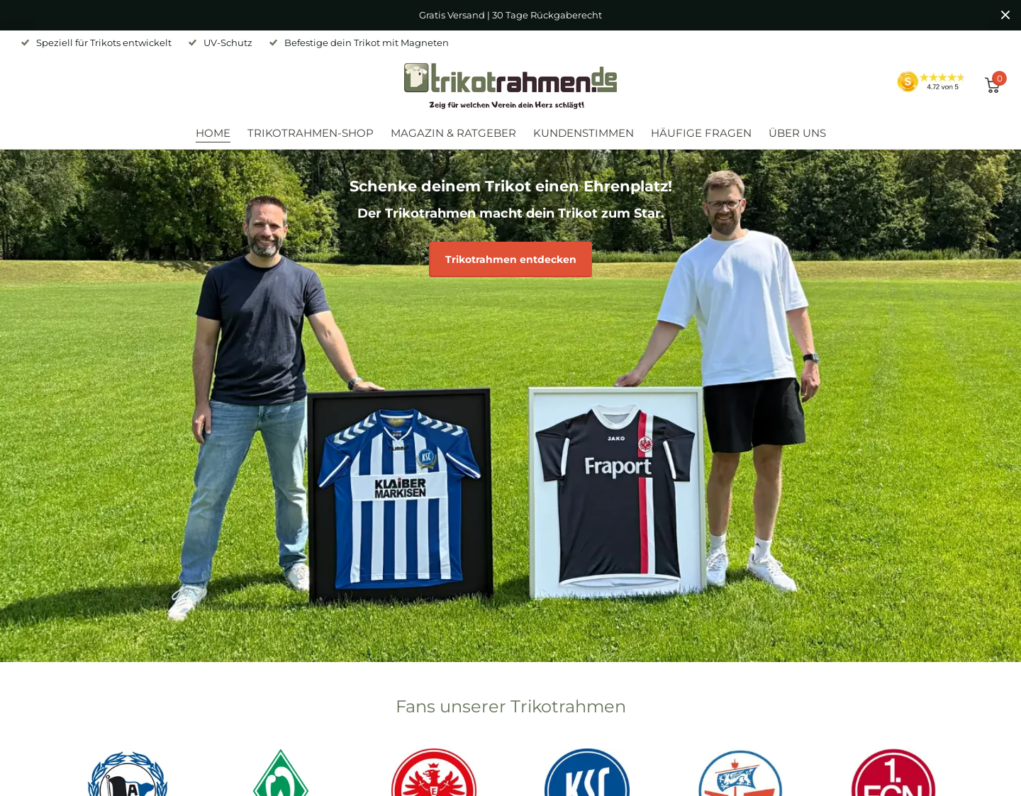 Aktuelle Website-Vorschau von Trikotrahmen von trikotrahmen.de