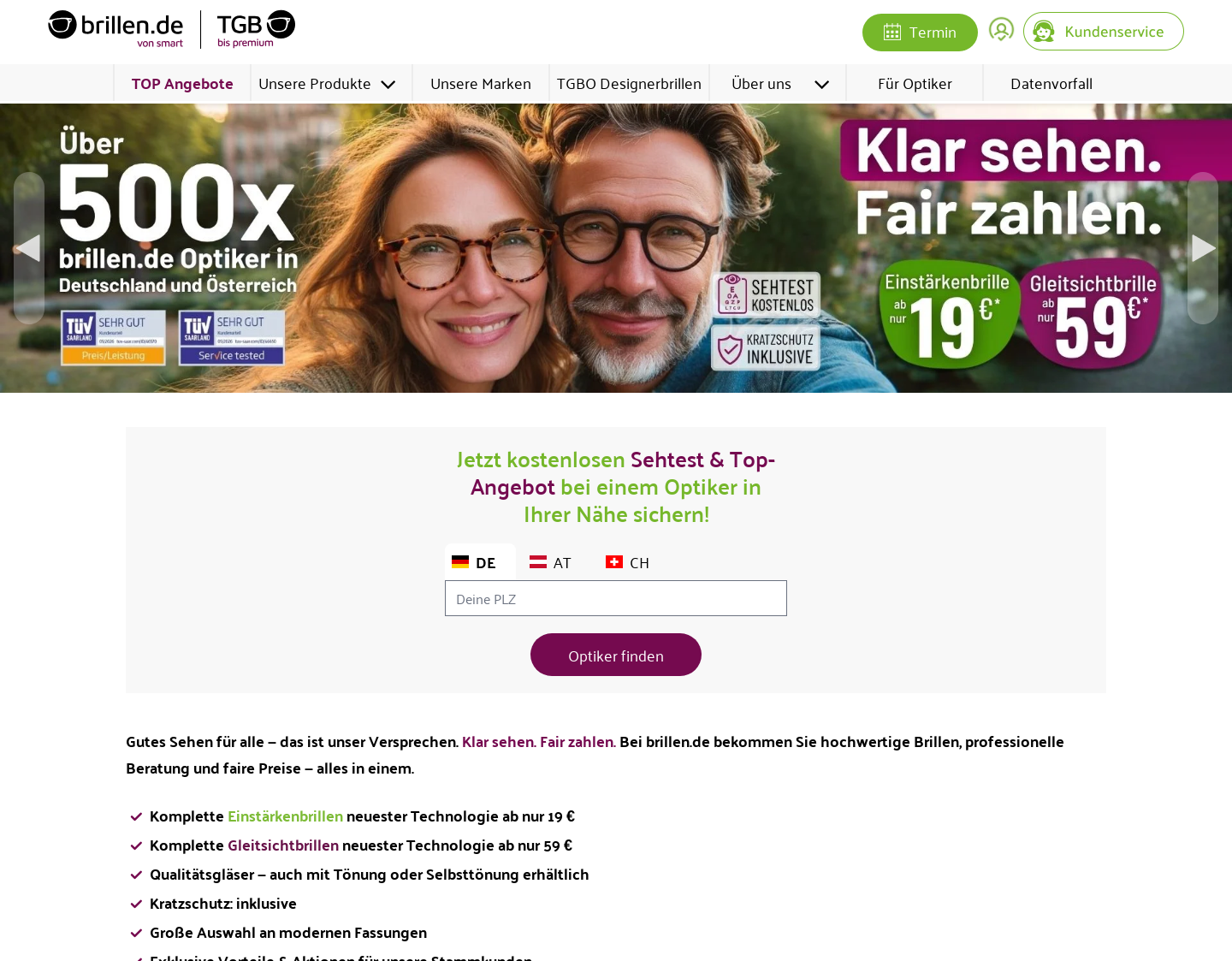 Aktuelle Website-Vorschau von brillen.de ? der Onlineshop für hochwertige Brille