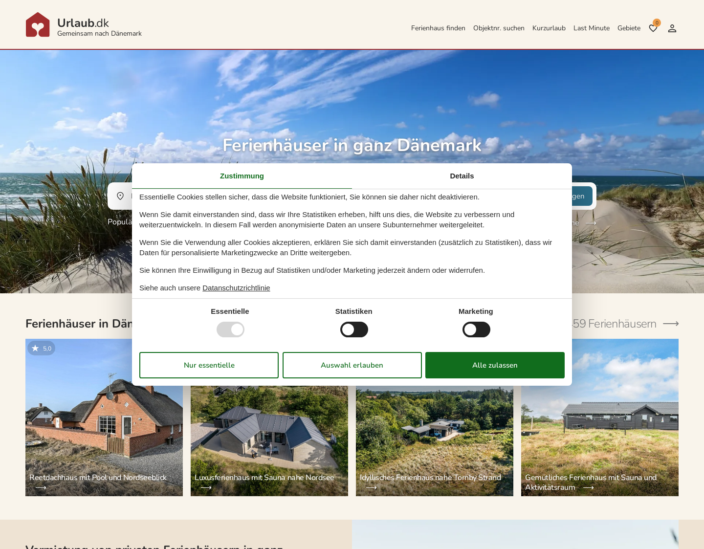 Aktuelle Website-Vorschau von Urlaub.dk