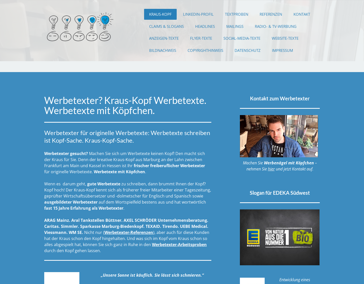 Aktuelle Website-Vorschau von Kraus-Kopf Werbetexte