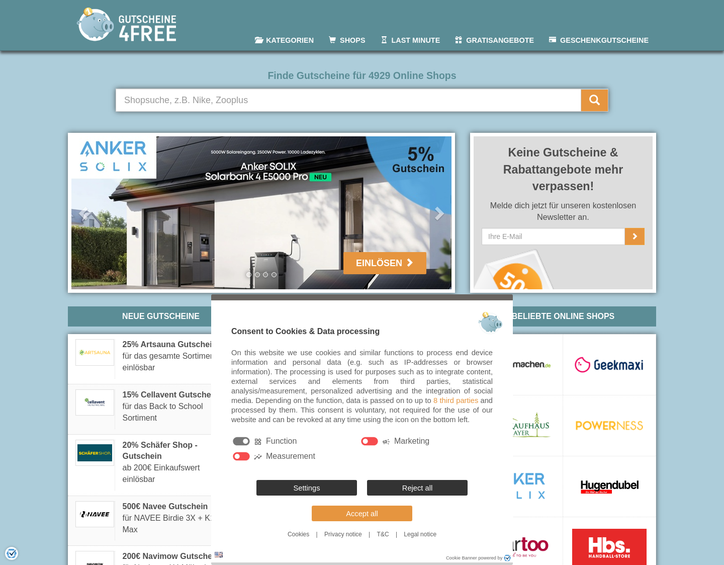 Aktuelle Website-Vorschau von Gutscheincodes und Rabattcoupons