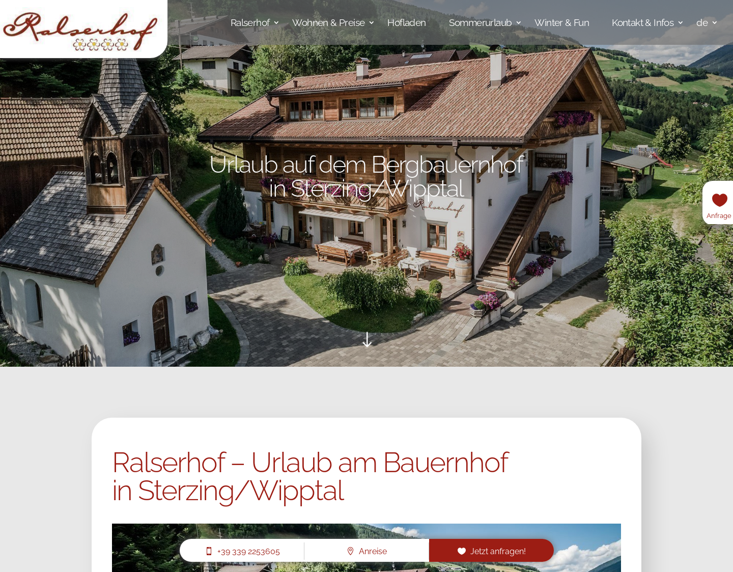 Aktuelle Website-Vorschau von Ralserhof in Sterzing