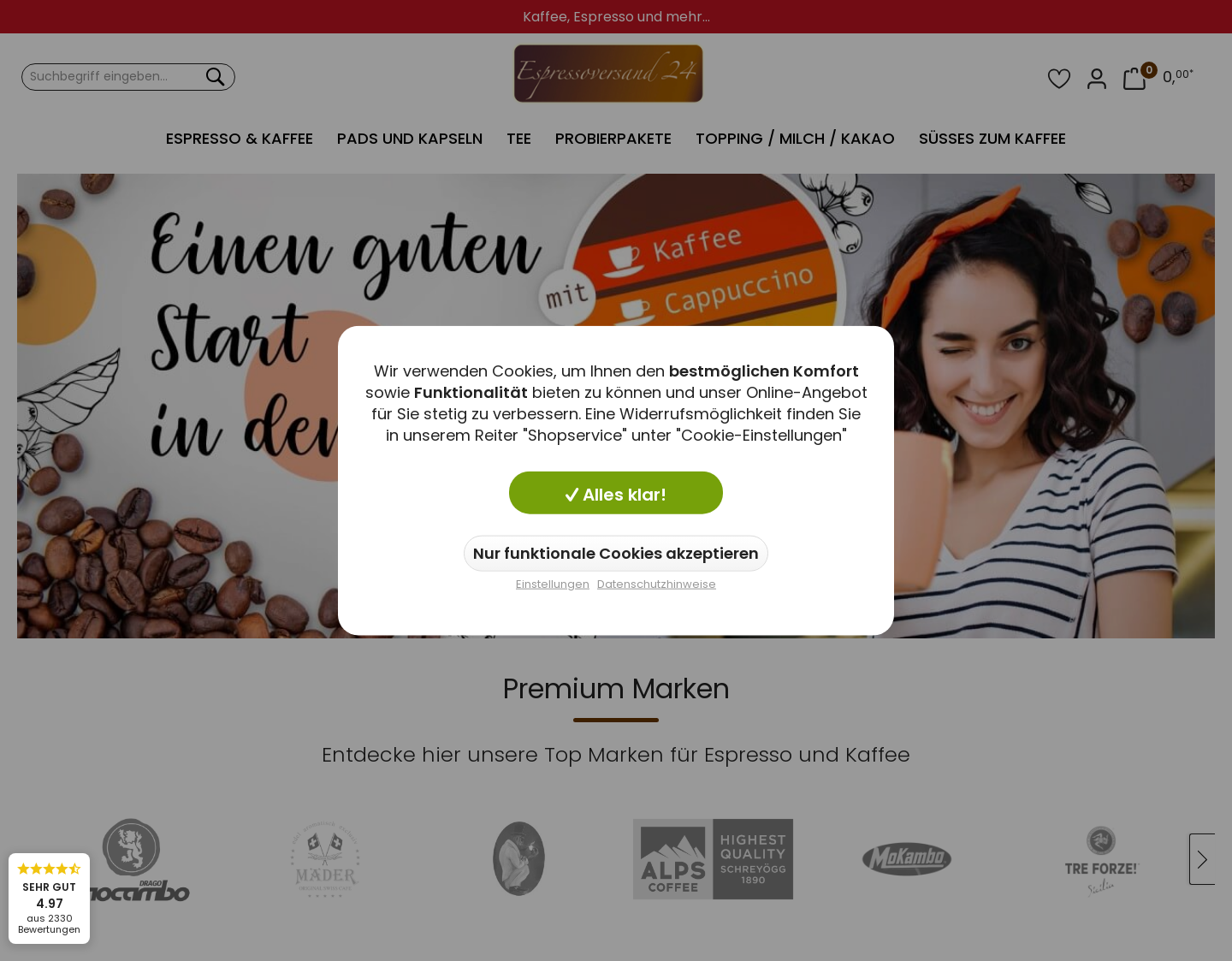 Aktuelle Website-Vorschau von Espressoversand24 - Mäder Kaffee