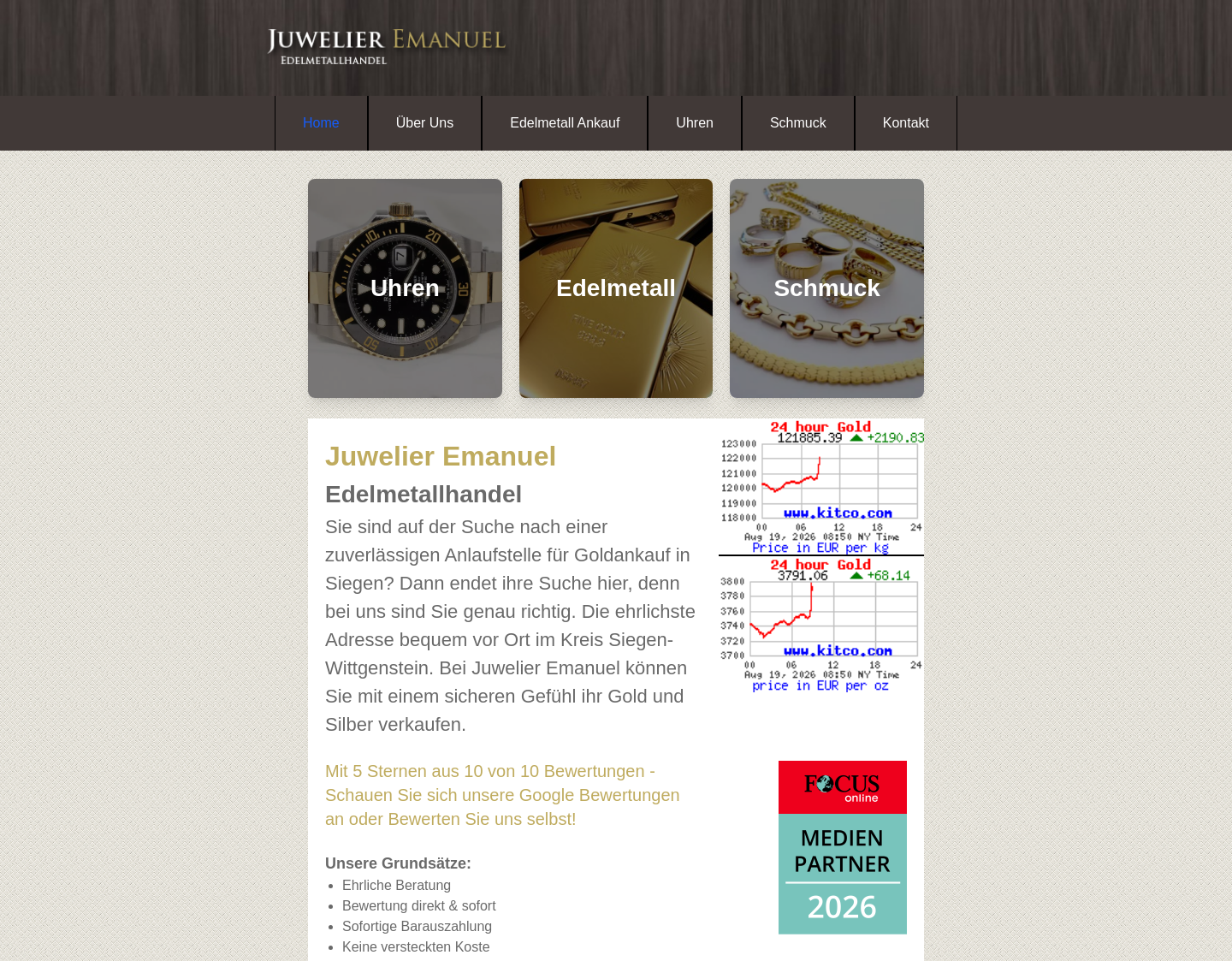 Aktuelle Website-Vorschau von Uhren Emanuel Siegen