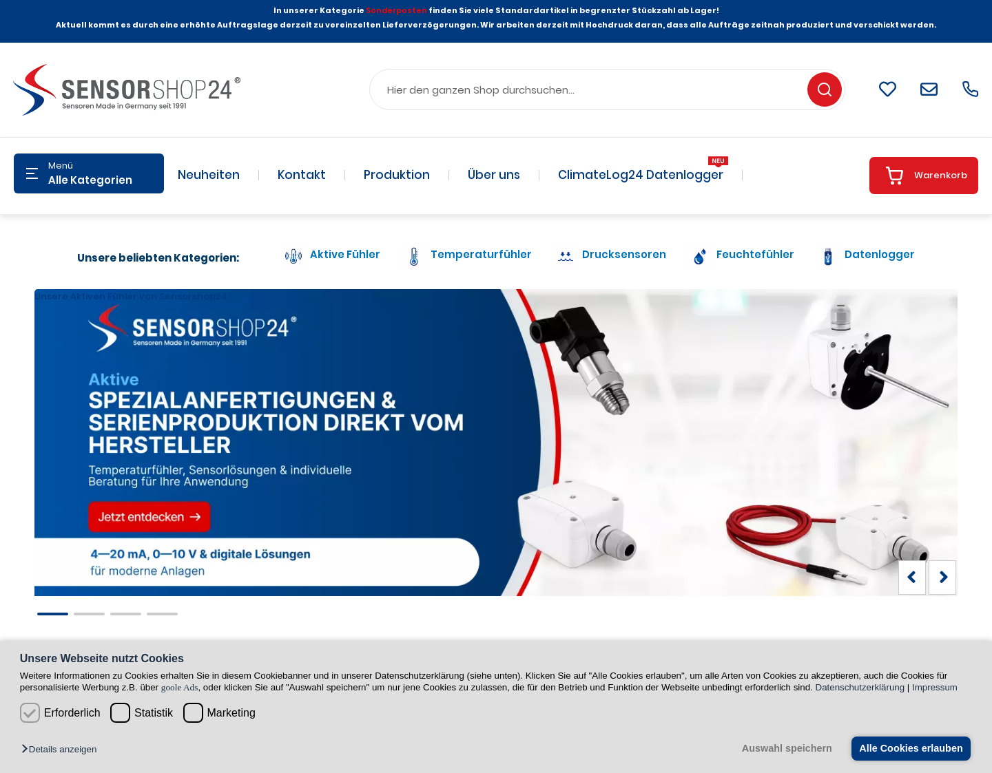 Aktuelle Website-Vorschau von Temperature Control ? der Sensorshop