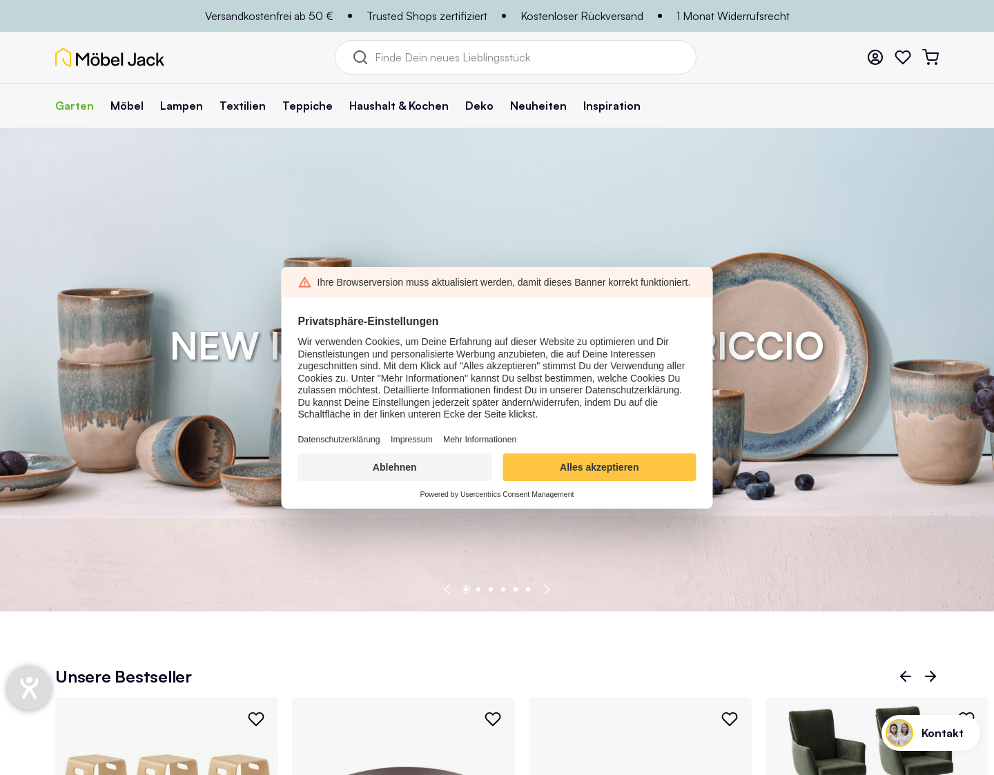 Aktuelle Website-Vorschau von Möbel Jack