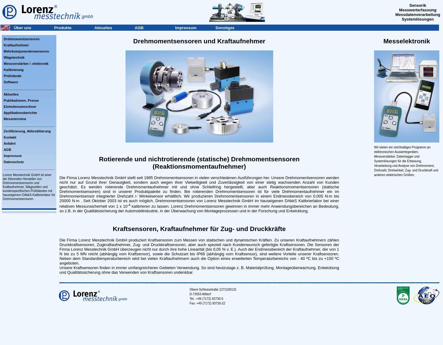Aktuelle Website-Vorschau von Drehmomentsensoren und Kraftaufnehmer