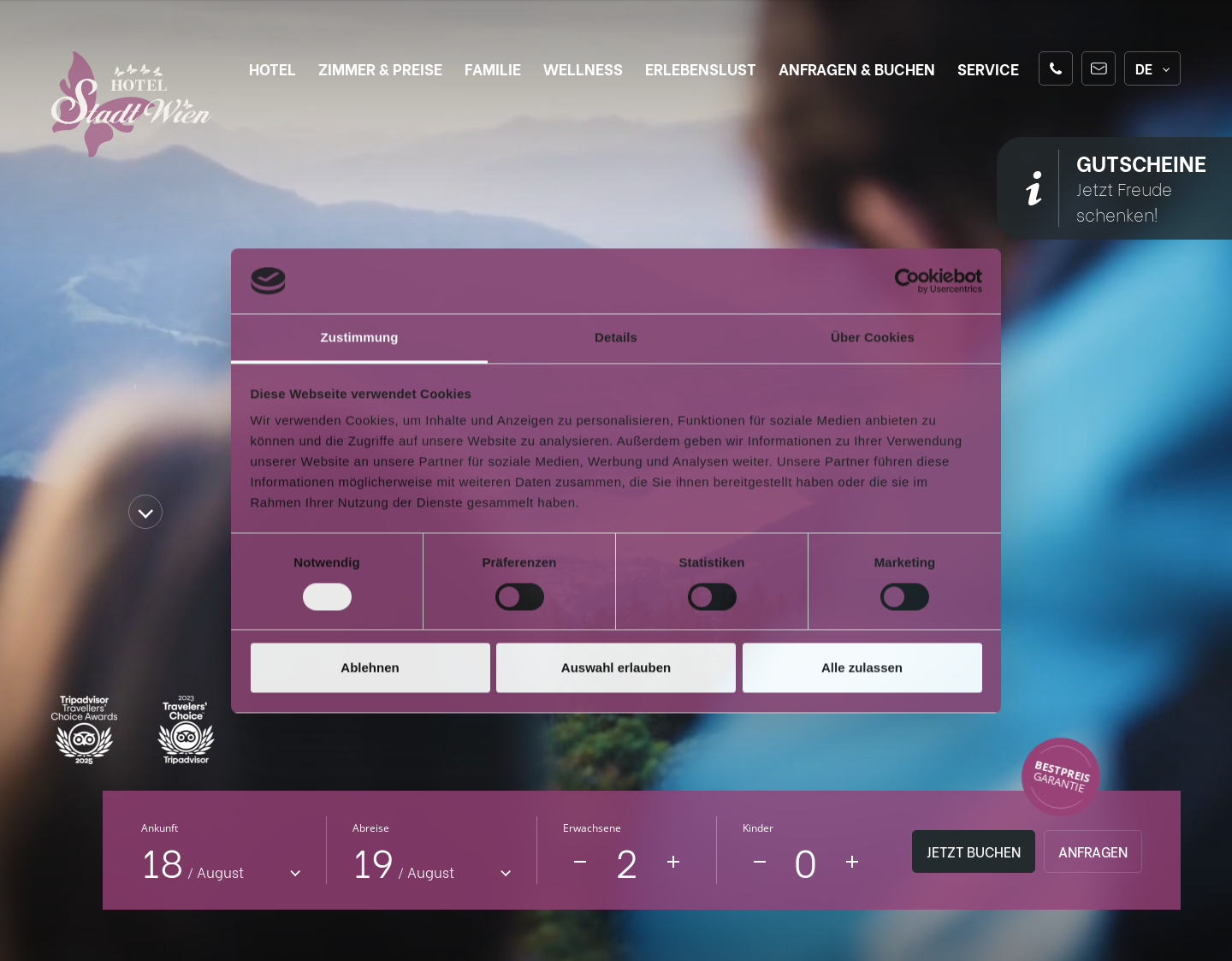 Aktuelle Website-Vorschau von Hotel Stadt Wien in Zell am See im Salzburger Land