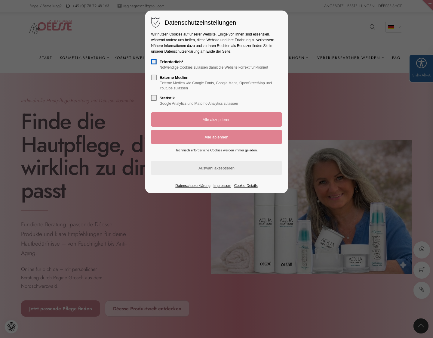 Aktuelle Website-Vorschau von Deesse Kosmetik aus der Schweiz