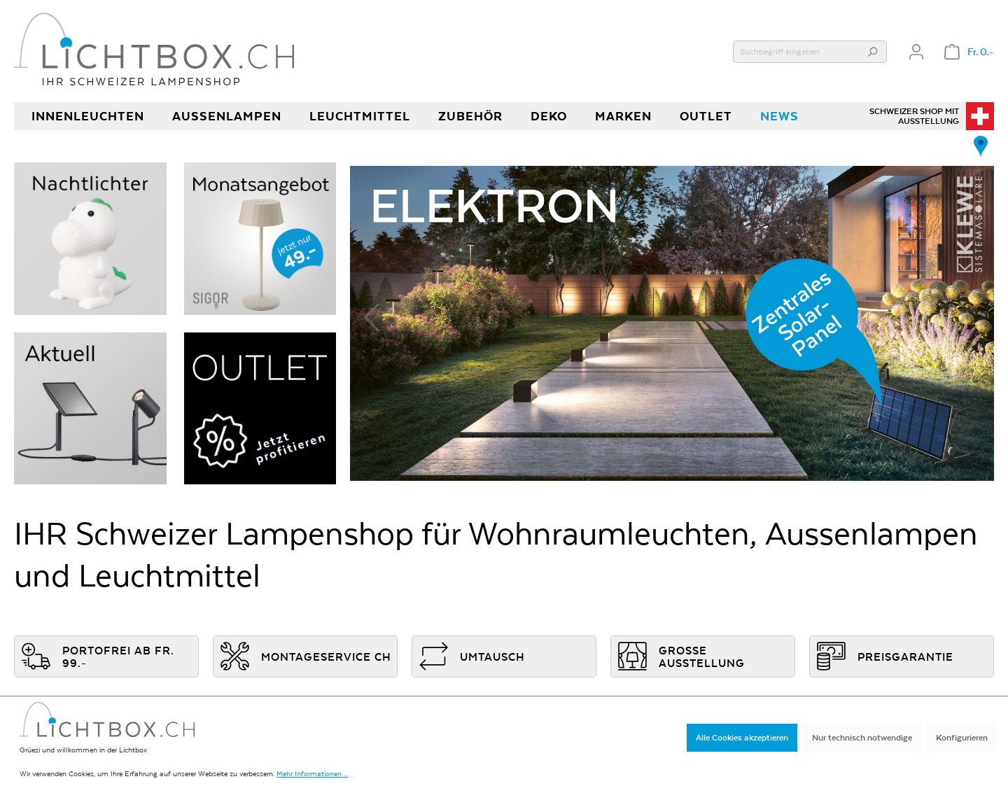 Aktuelle Website-Vorschau von Lampen Shop von Lichtbox.ch