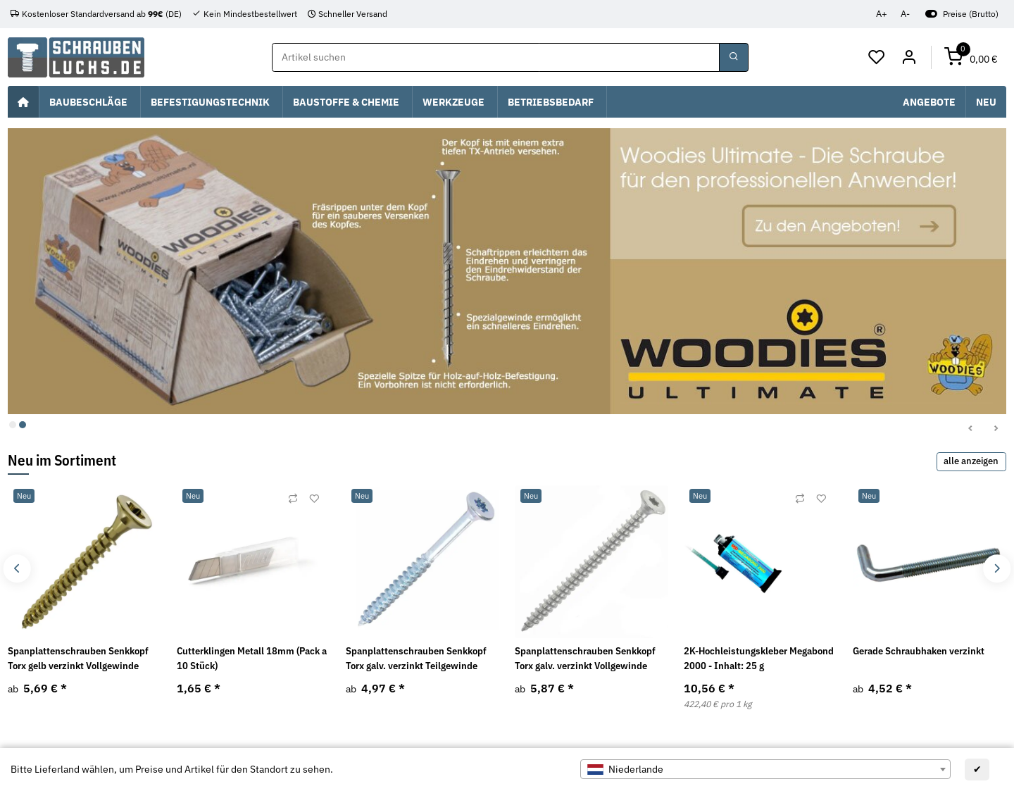 Aktuelle Website-Vorschau von Schrauben Online Shop