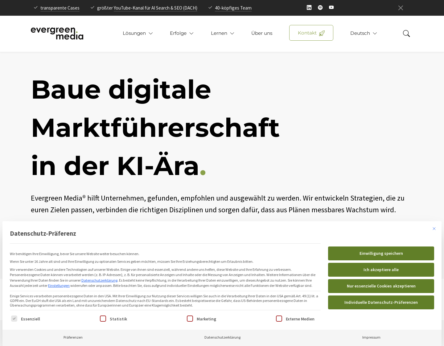 Aktuelle Website-Vorschau von Evergreen Media - SEO-Agentur Tirol