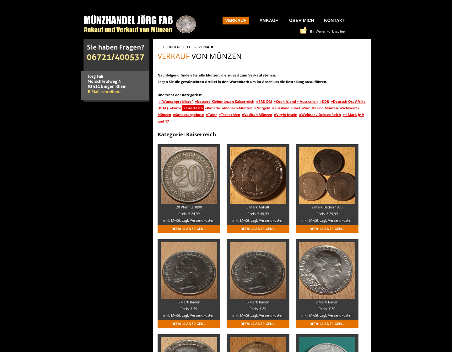 Aktuelle Website-Vorschau von Münzservice Jörg Faß Bingen Rhein