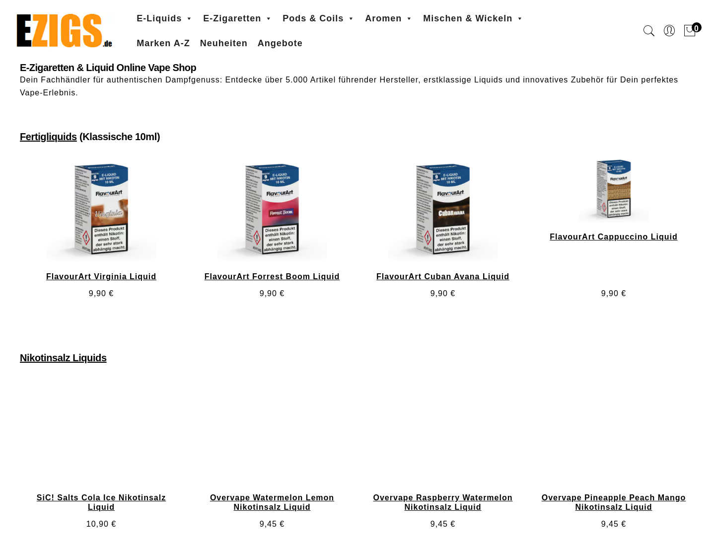 Aktuelle Website-Vorschau von E-Zigaretten und E-Liquid Shop