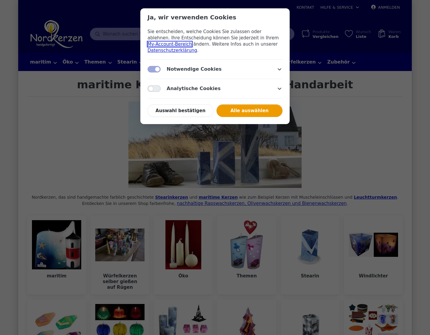 Aktuelle Website-Vorschau von Kerzen OnlineShop Nordkerze