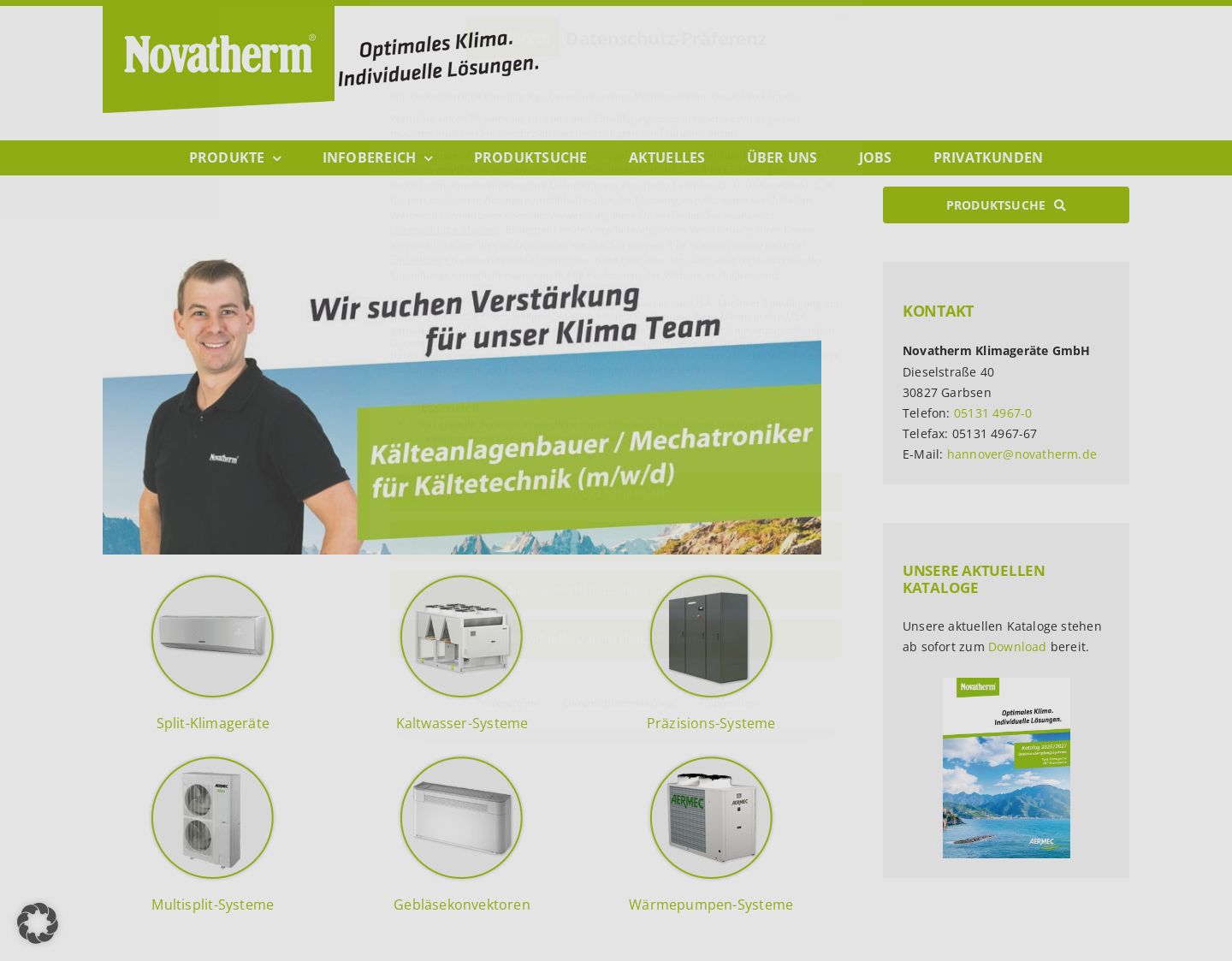Aktuelle Website-Vorschau von Novatherm Klimageräte - Immer das richtige Klima