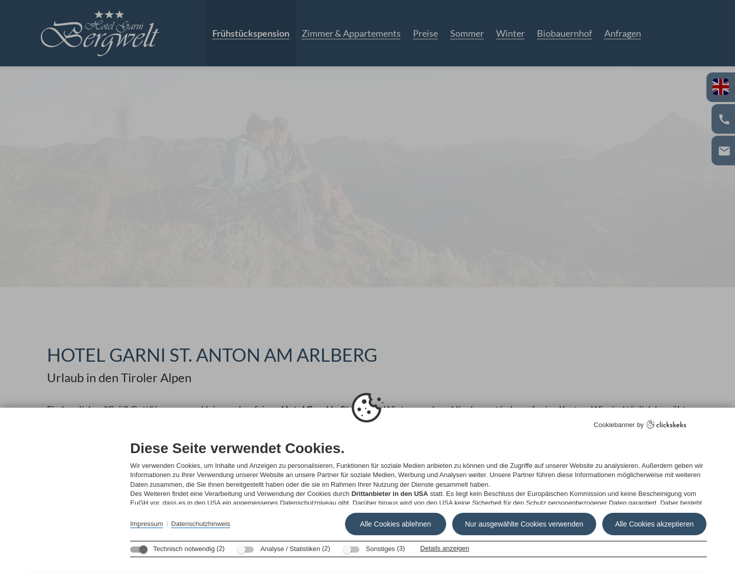 Aktuelle Website-Vorschau von Hotel Bergwelt in St. Anton