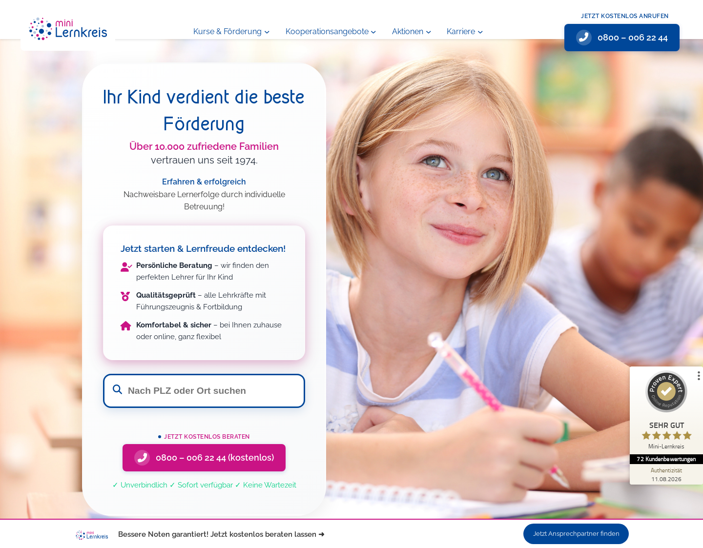 Aktuelle Website-Vorschau von Nachhilfeschulen an 1000 Standorten