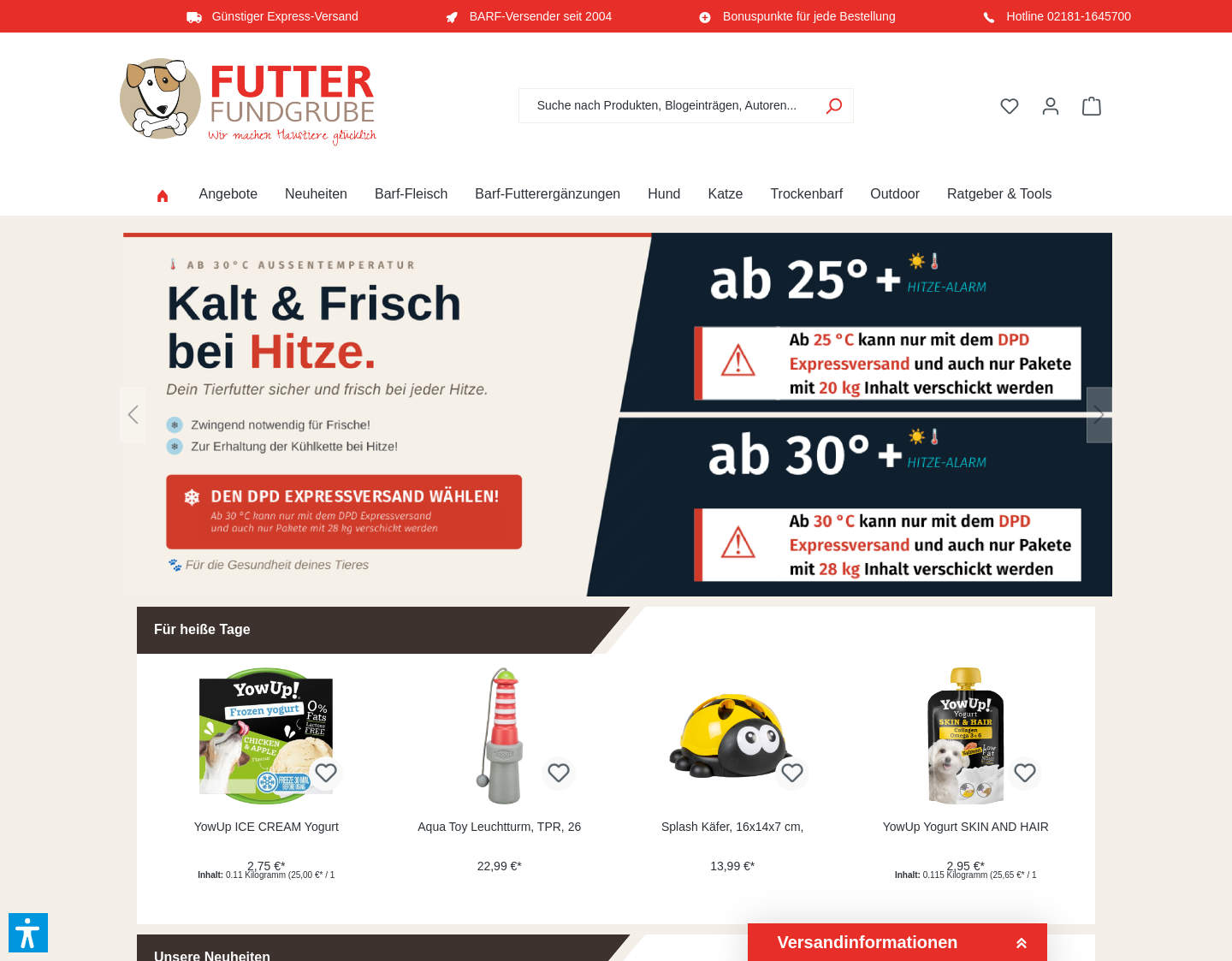 Aktuelle Website-Vorschau von Hundefutter und Barf Shop