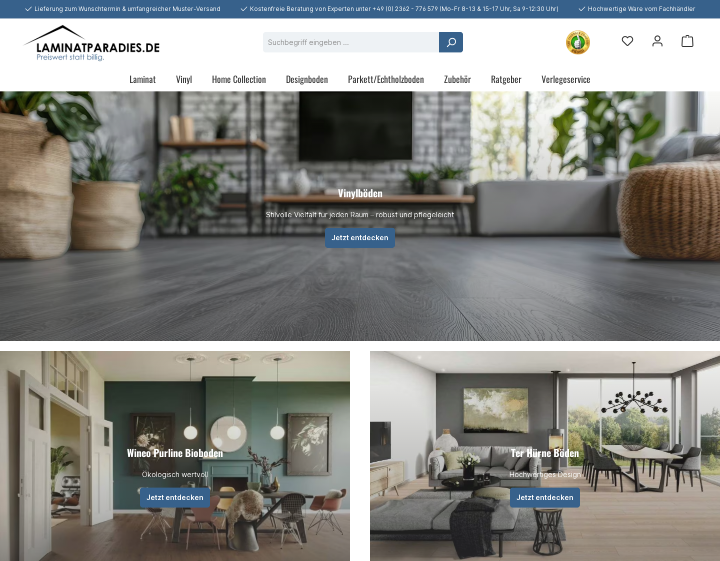 Aktuelle Website-Vorschau von Laminatparadies