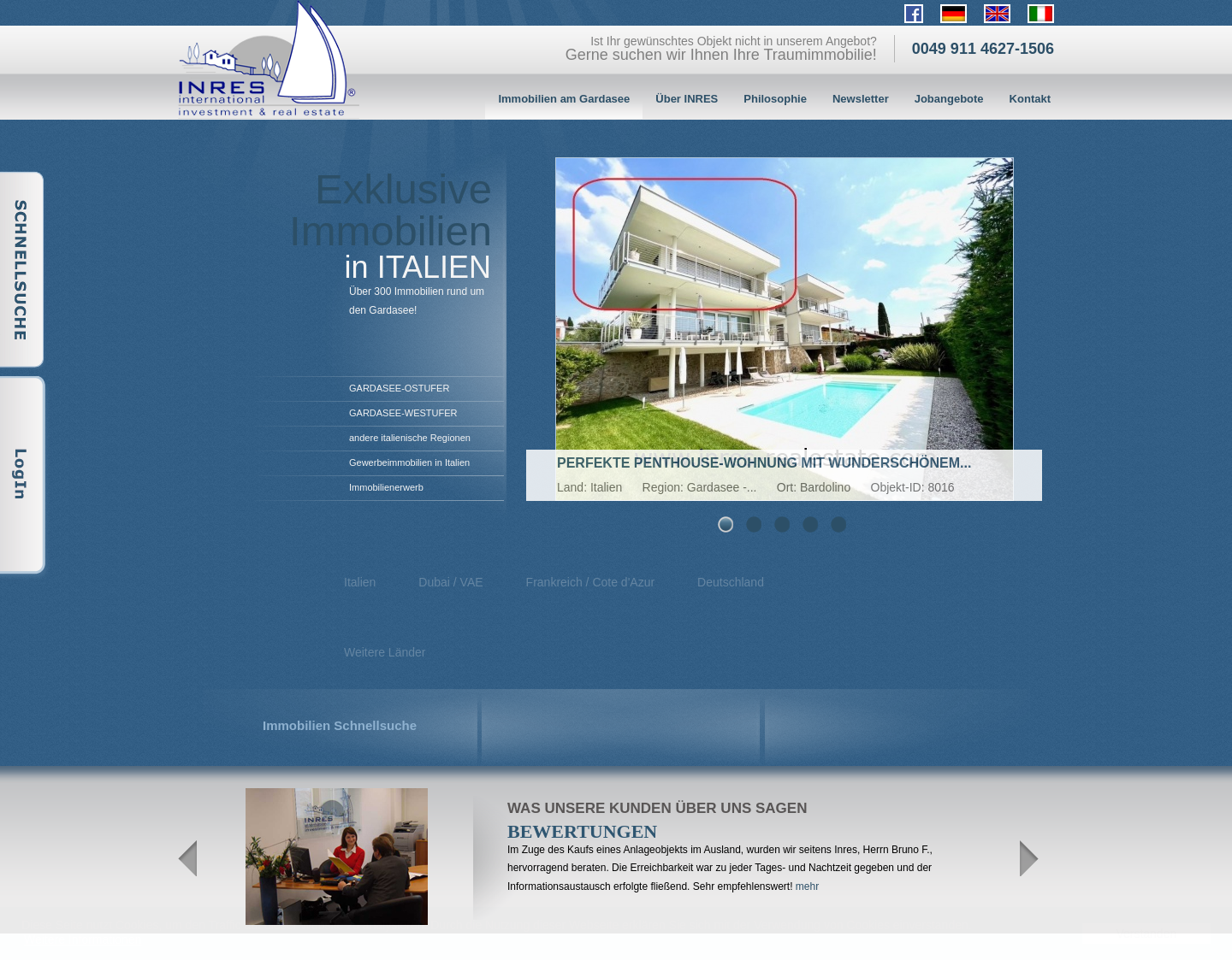 Aktuelle Website-Vorschau von Inres Immobilien Gardasee