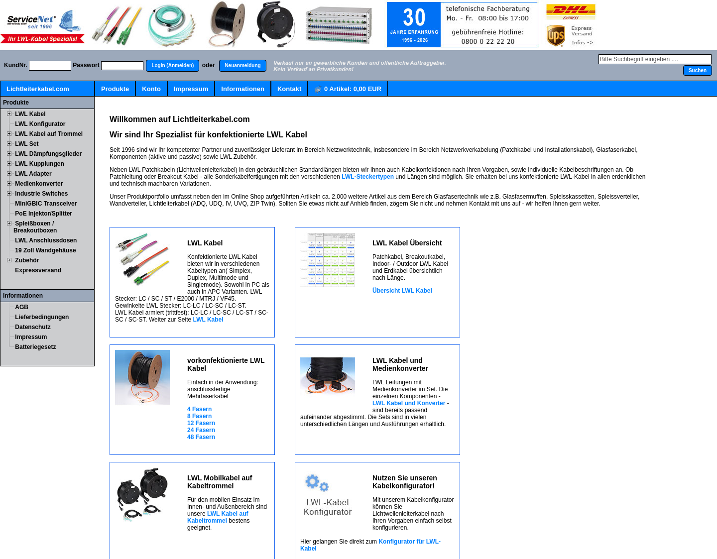 Aktuelle Website-Vorschau von Lieferant für LWL Kabel