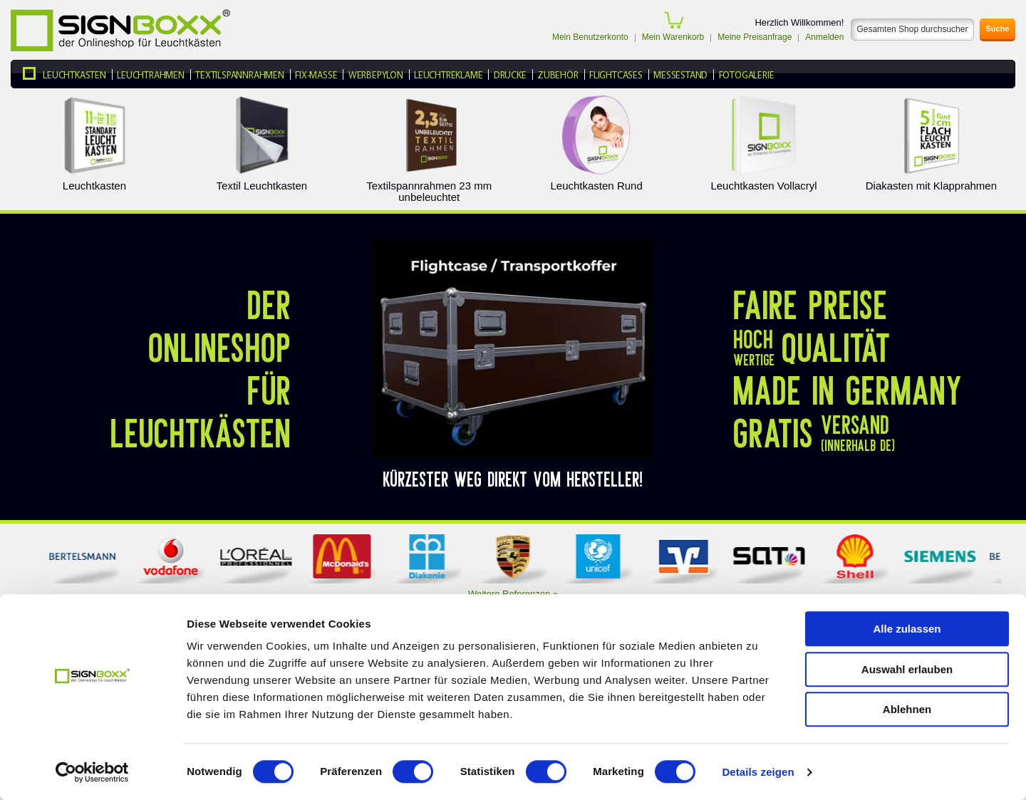 Aktuelle Website-Vorschau von Signboxx - Leuchtkasten Hersteller