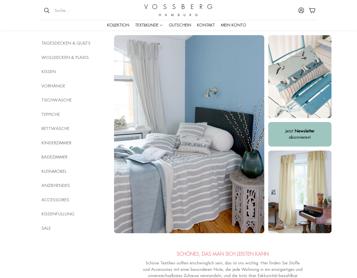 Aktuelle Website-Vorschau von Wohntextilien und Tagesdecken