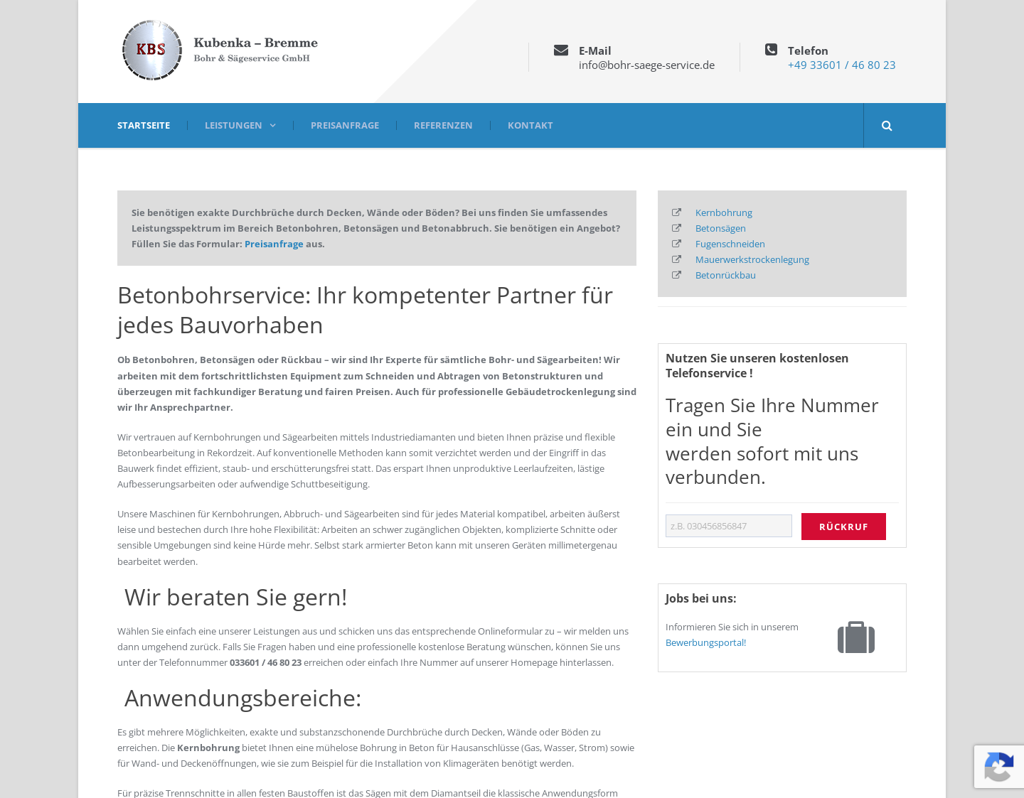 Aktuelle Website-Vorschau von Kernbohrungen